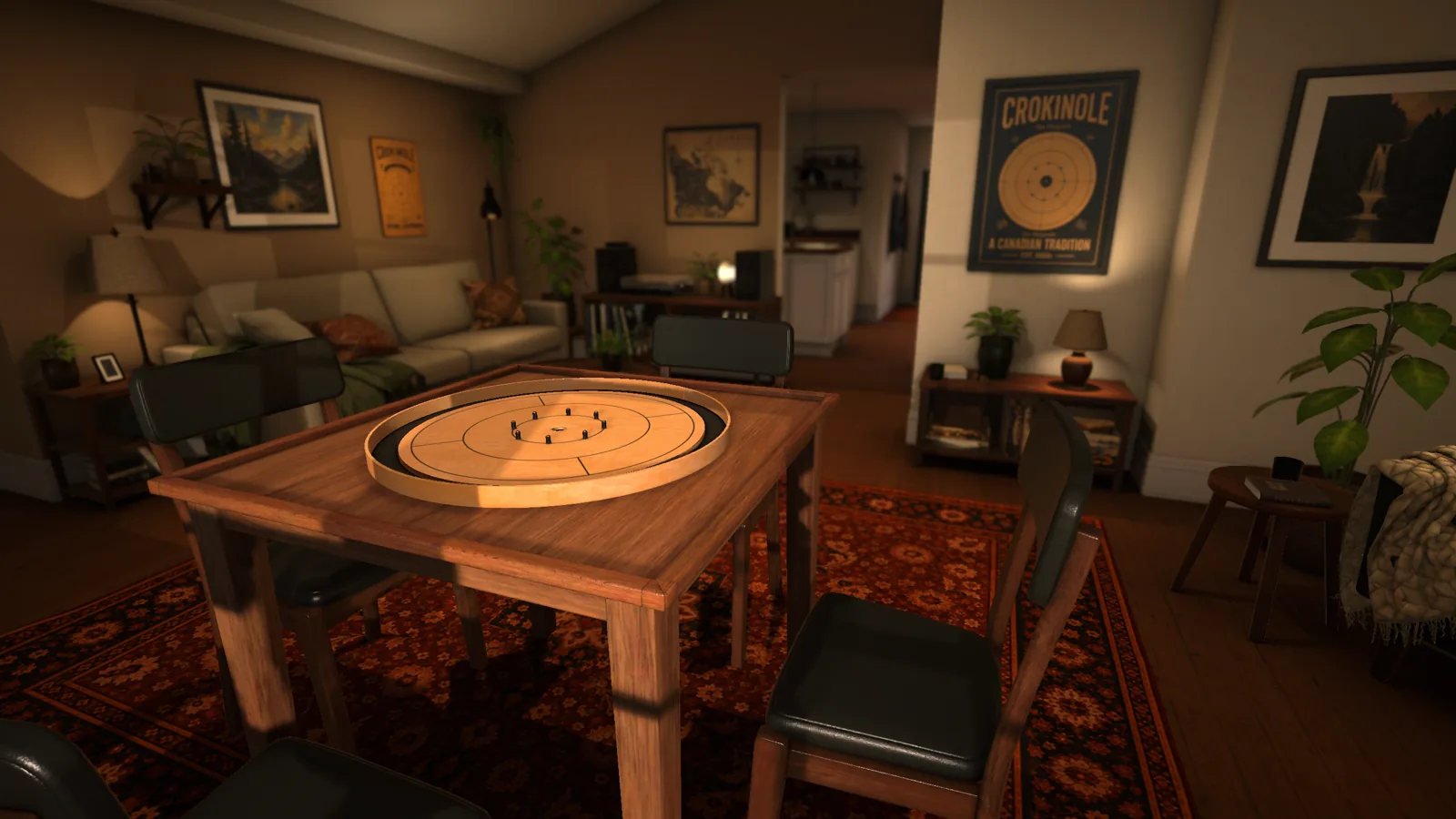 Boardcraft Crokinole environment still showing a stylized tabletop scene.